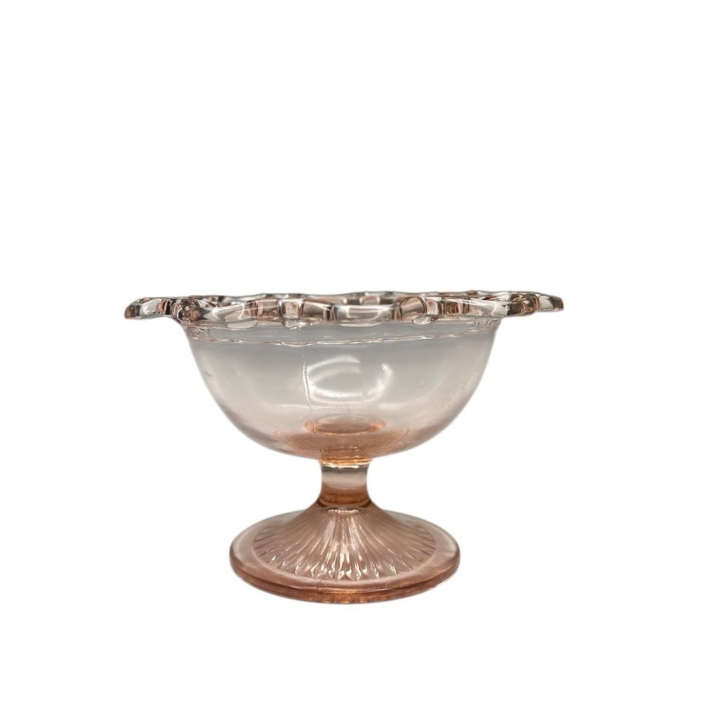 Anchor Hocking Old Colony Open Lace Edge Pink Sherbet Footed‎ Bowl Dessert